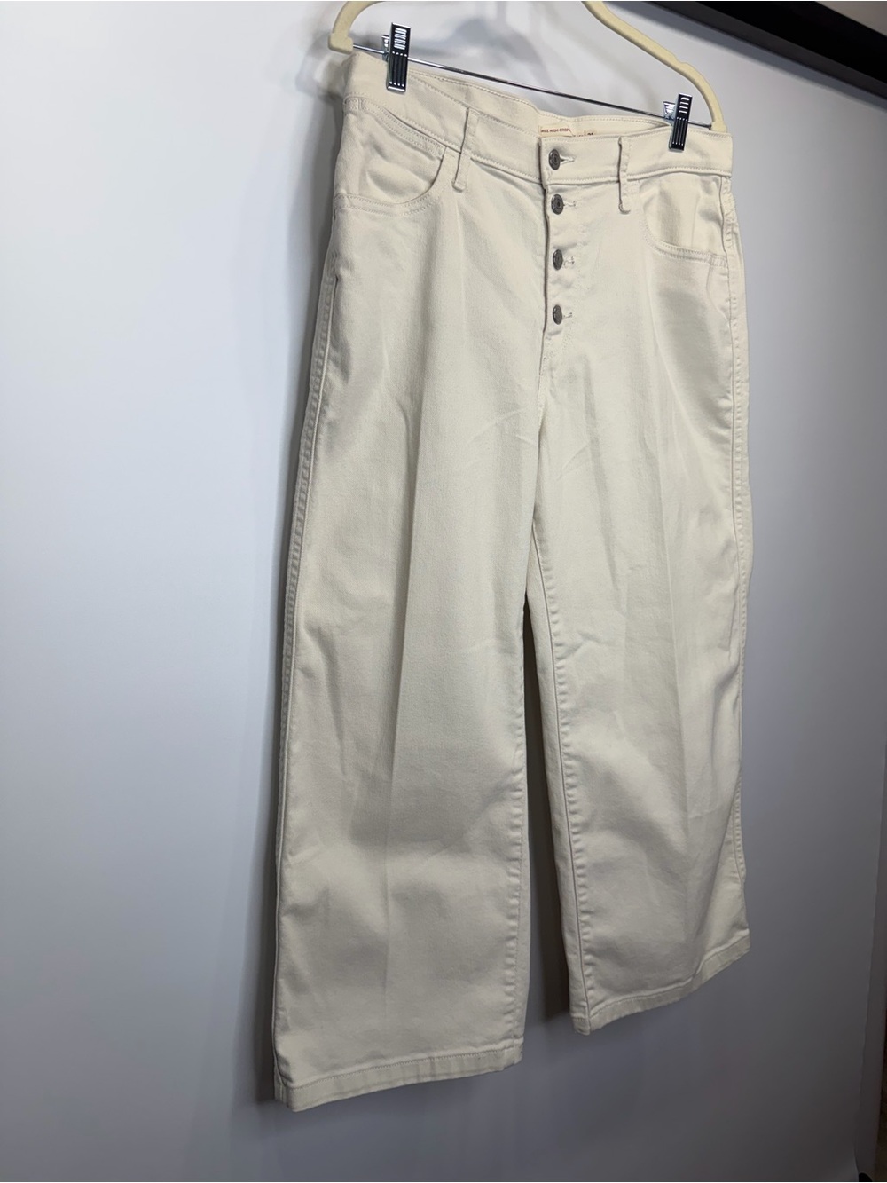 Levi’s Mile High Cropped Wide Leg Cream Jeans Size 31 High Rise Button Fly - Picture 2 of 12